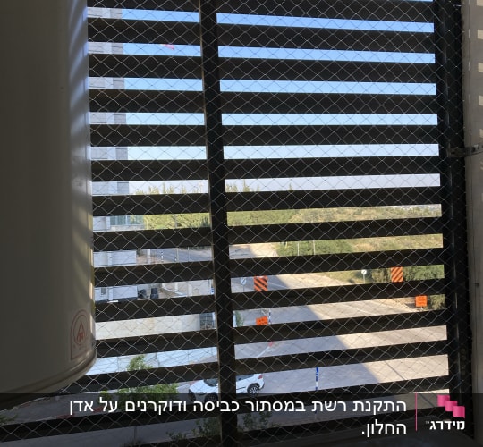 רשת מתכת על חלון למניעת כניסת יונים